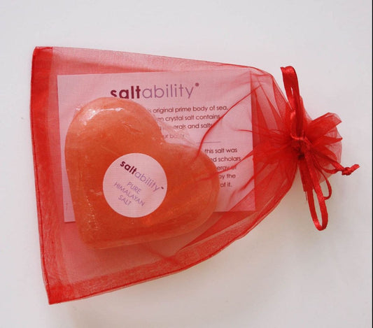 Saltability Himalayan salt heart stone in red mesh bag